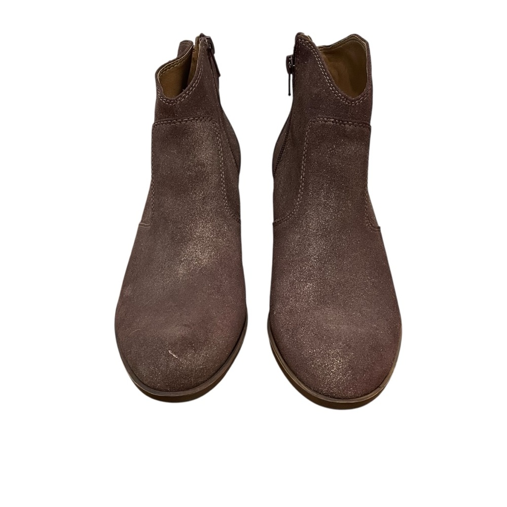 Lucky Brand Belia Leather Ankle Booties Boots Tobacco Distressed Metallic Size 9 - Picture 3 of 12